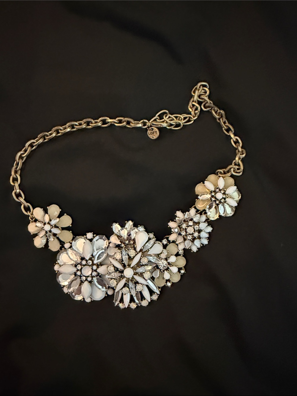 LOFT Gold-Tone Floral Cluster Necklace with White Accents